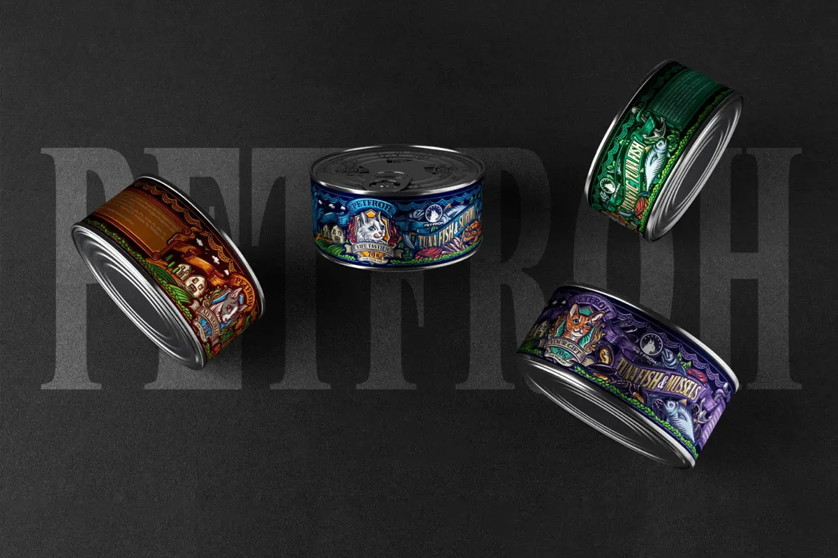 猫罐头插画标签