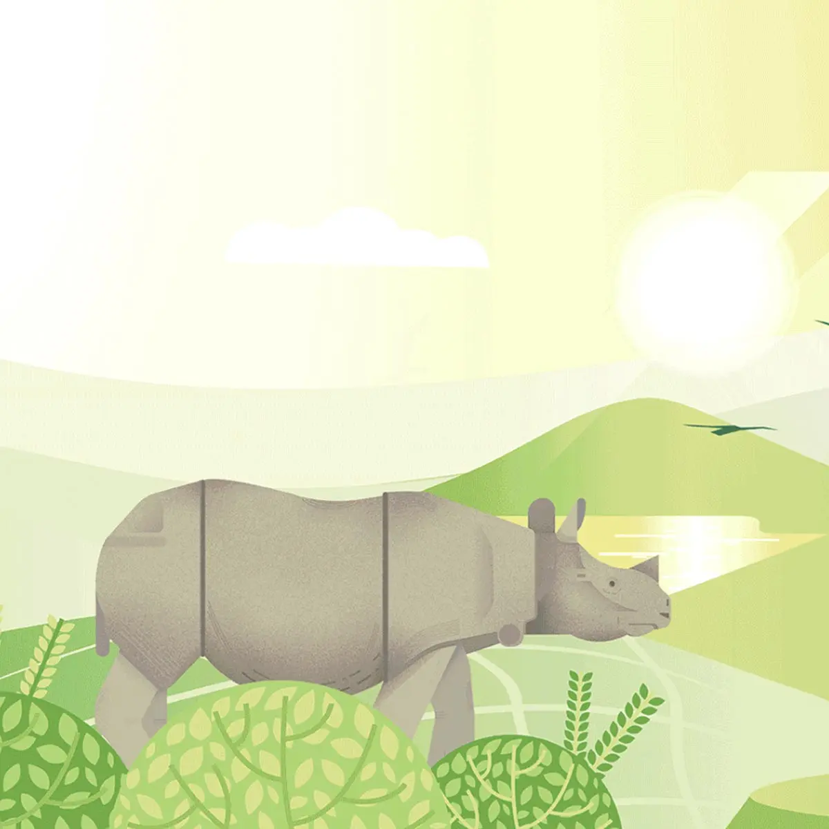 春季犀牛插画设计