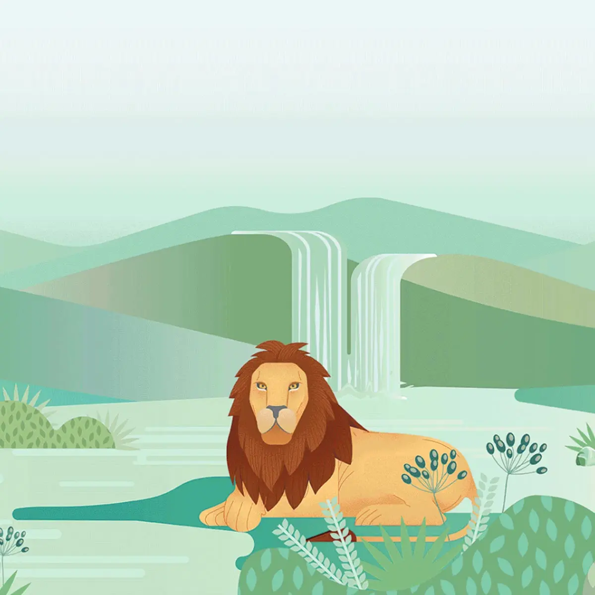 狮子插画标签设计