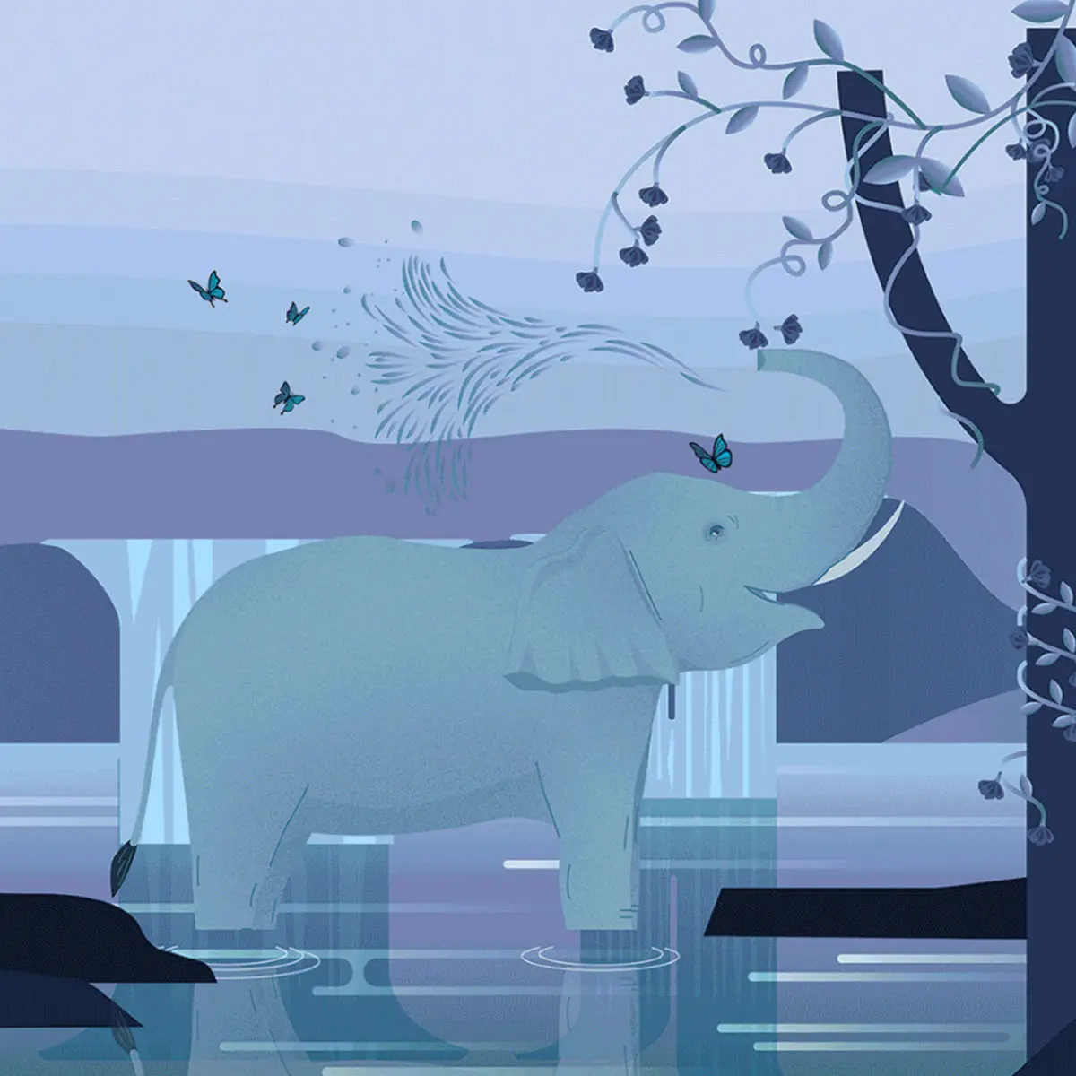 大象插画标签设计