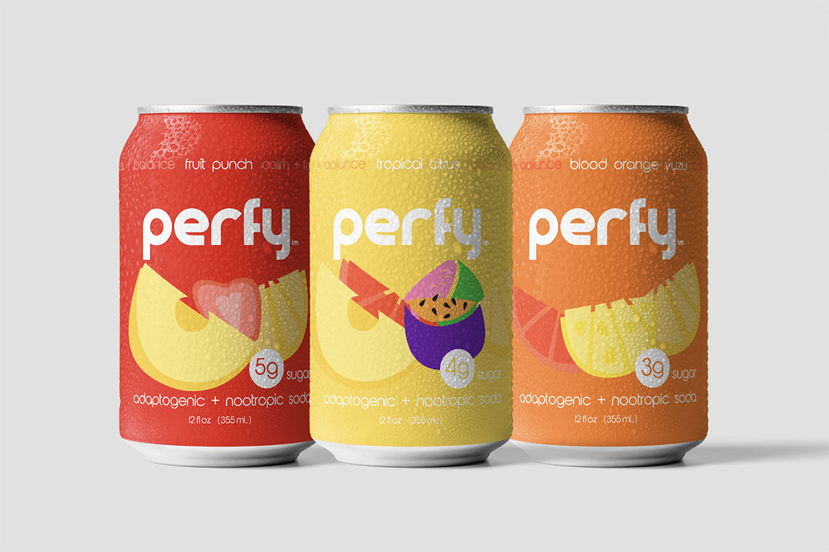 Perfy苏打水瓶包装设计、健康饮品包装设计