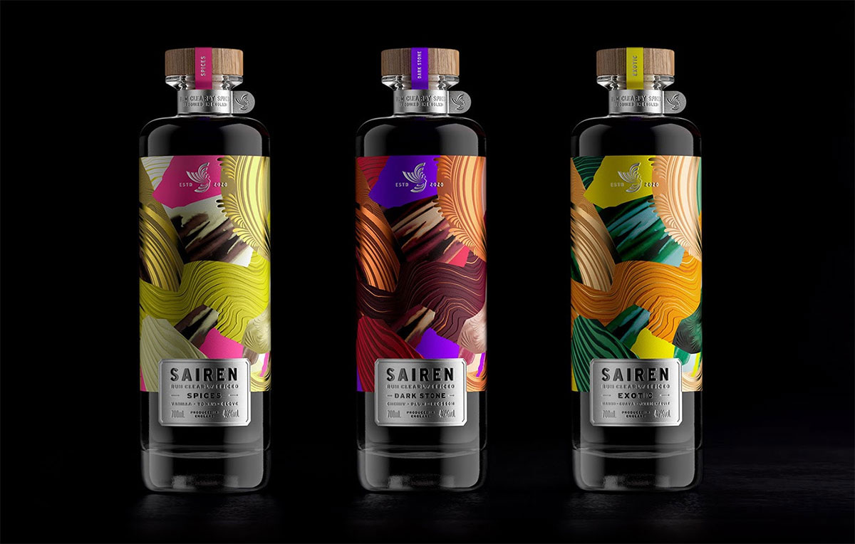英国SAIREN朗姆酒-流光溢彩肌理设计