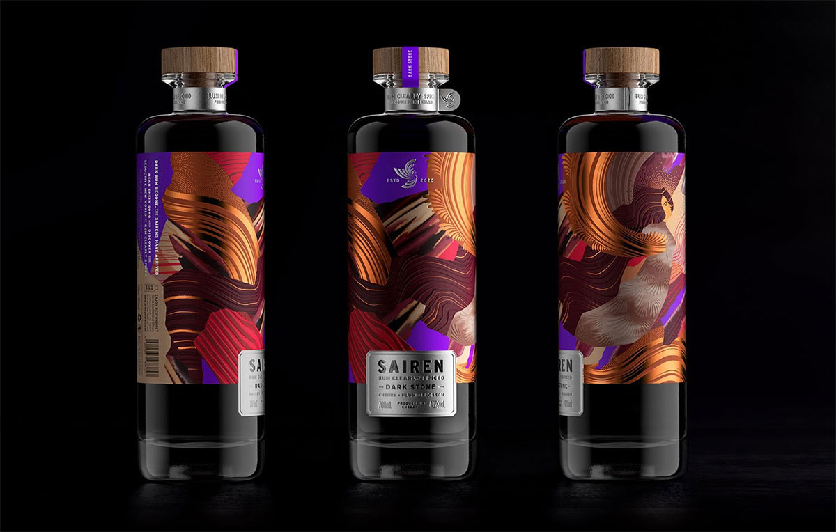 英国SAIREN朗姆酒-流光溢彩肌理设计