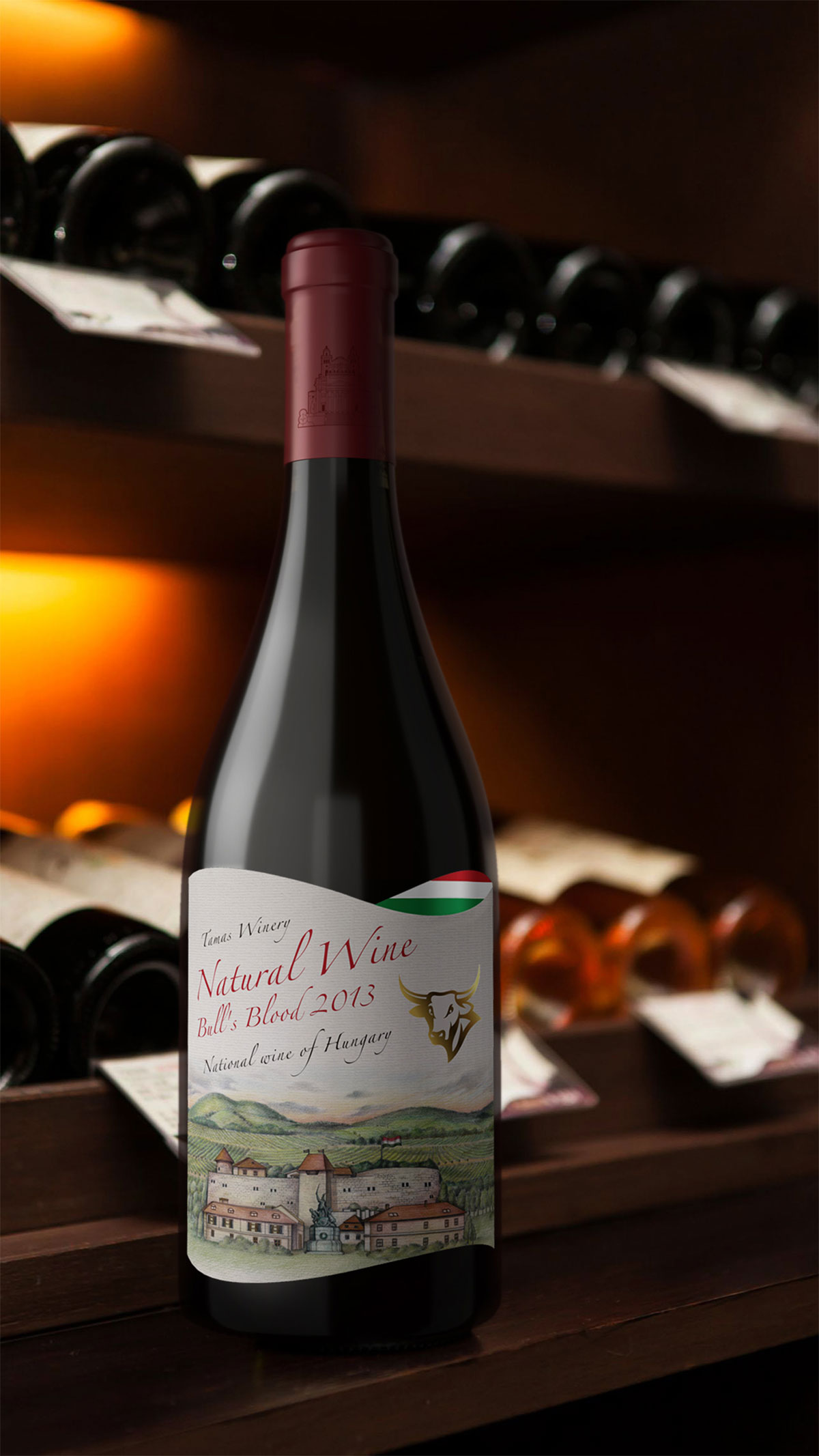 匈牙利Tamas Winery红酒-公牛酒庄插画设计