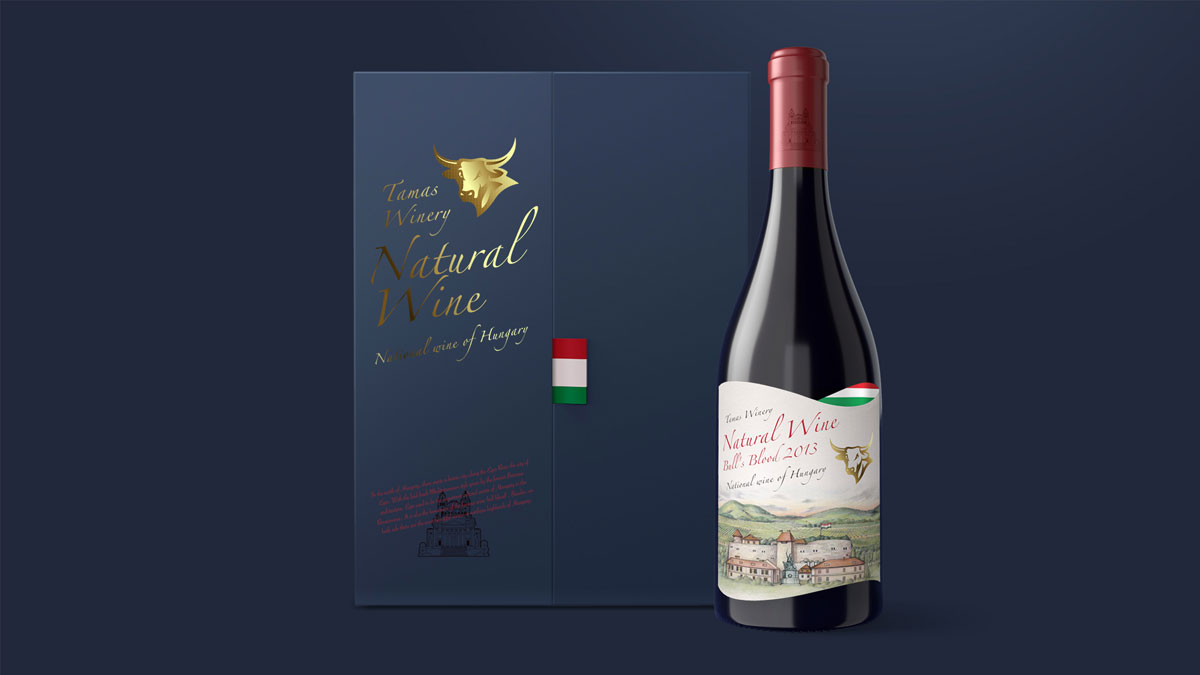 匈牙利Tamas Winery红酒-公牛酒庄插画设计