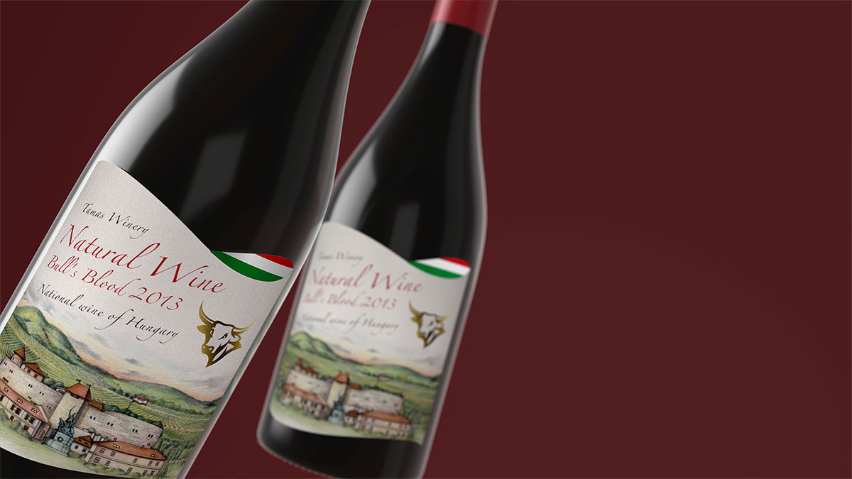 匈牙利Tamas Winery红酒-公牛酒庄插画设计