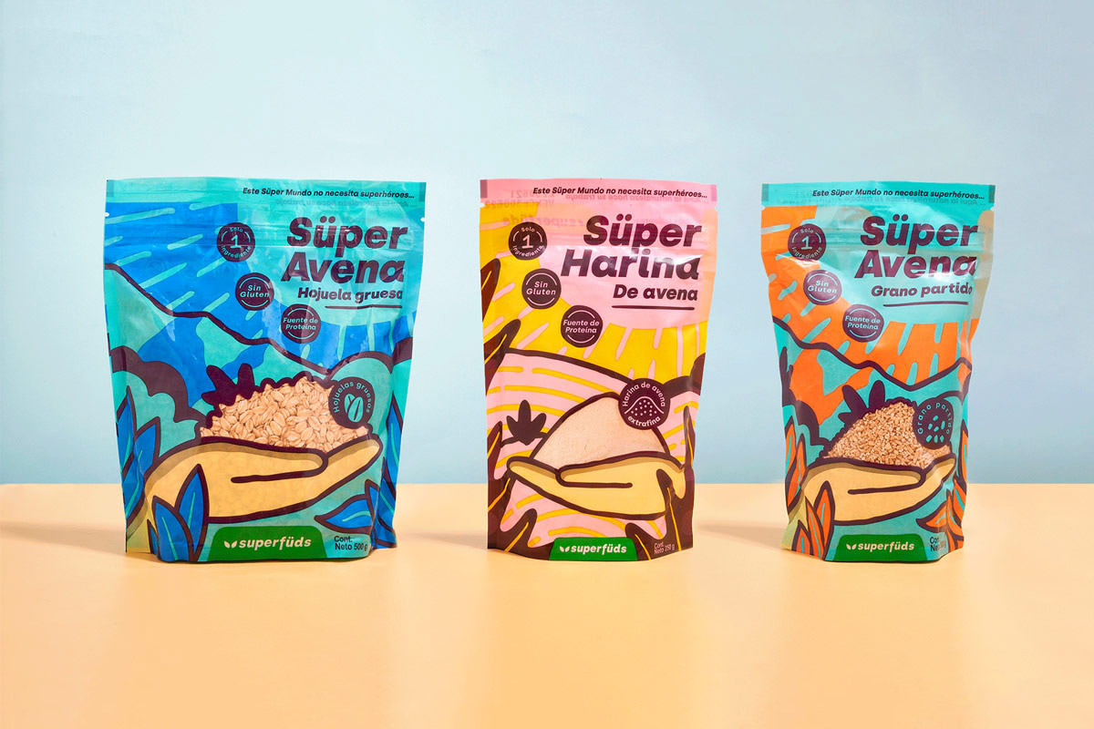 土地插画包装袋设计 哥伦比亚Superfüds食品包装设计