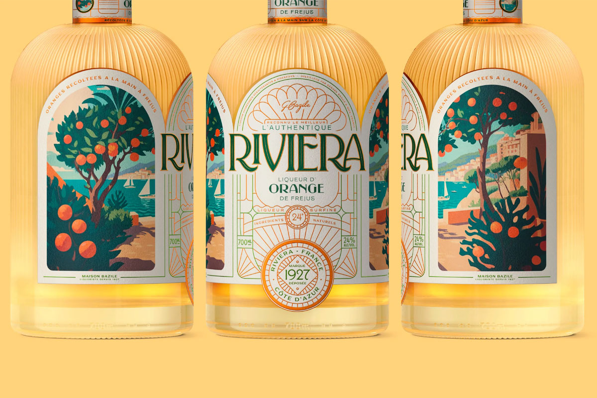 法国RIVIERA利口酒-蔚蓝海岸插画设计