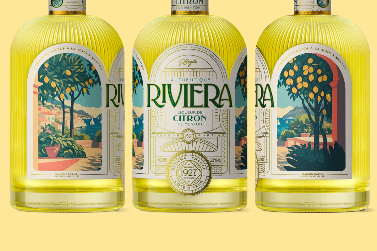 法国RIVIERA利口酒-蔚蓝海岸插画设计