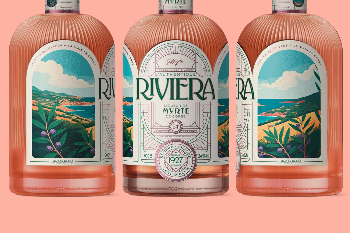 法国RIVIERA利口酒-蔚蓝海岸插画设计