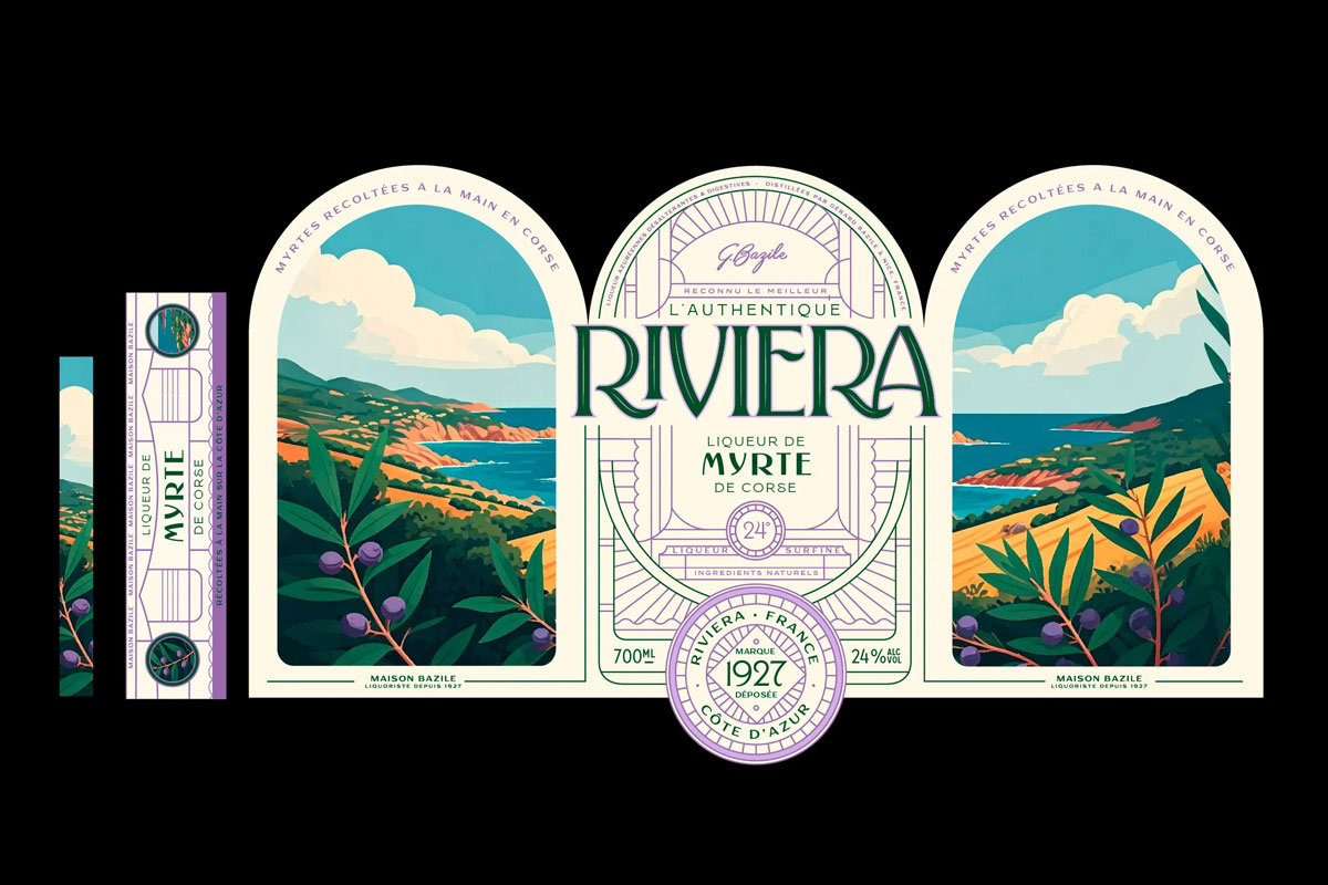 法国RIVIERA利口酒-蔚蓝海岸插画设计