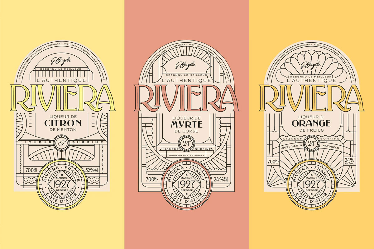 法国RIVIERA利口酒-蔚蓝海岸插画设计