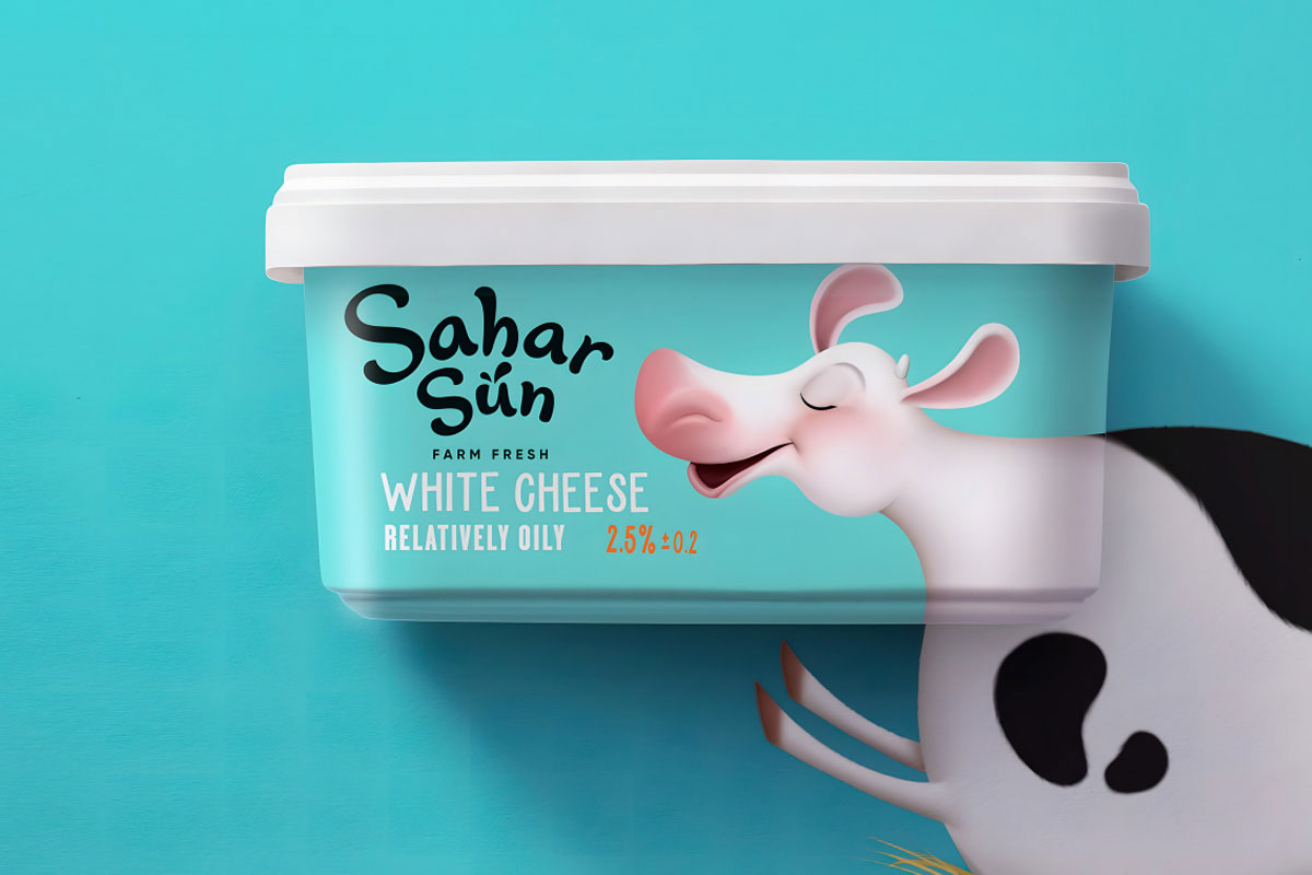 伊朗Sahar Sun牛奶包装-自农民与牛插画设计