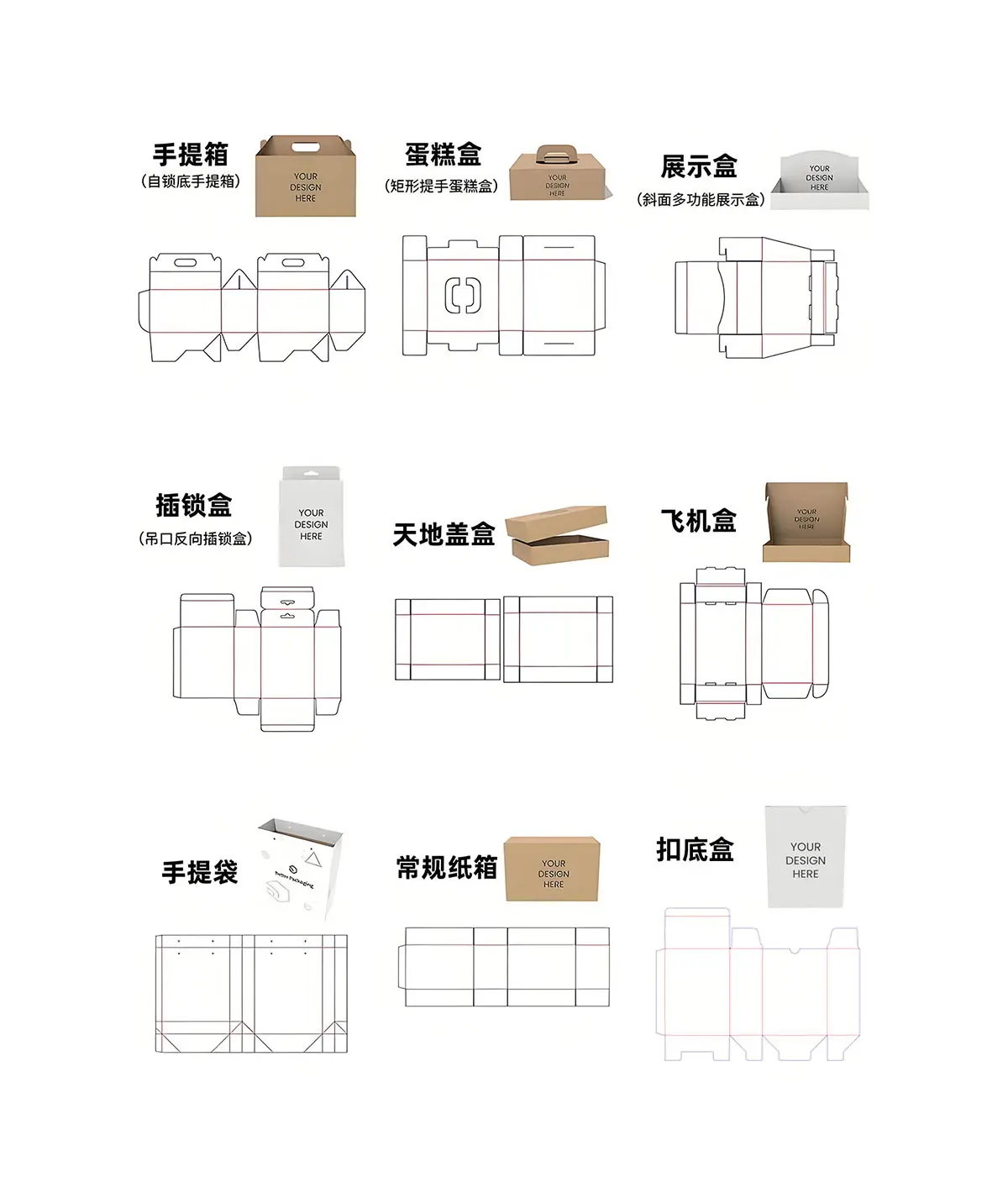 常见包装盒图片-包装盒展开平面图