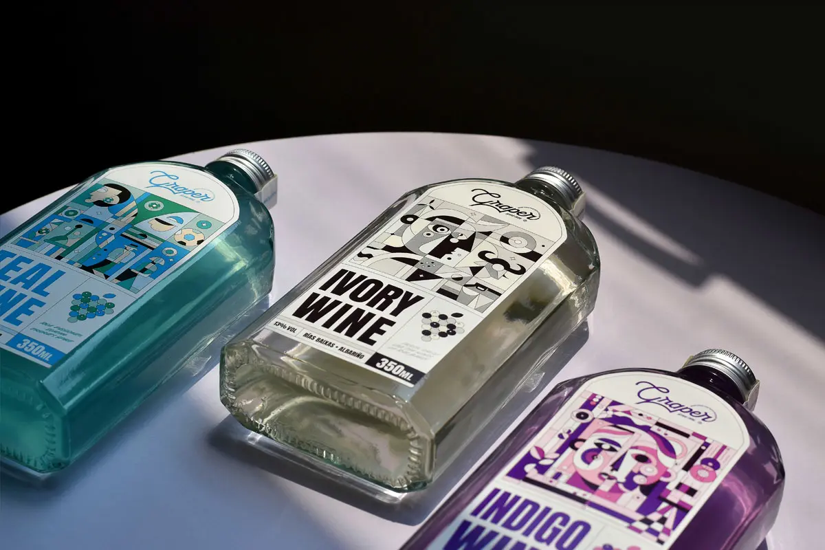 彩色插画葡萄酒标签设计