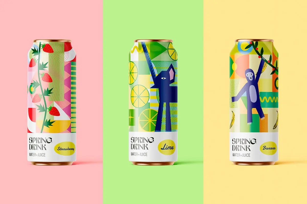 苏打水罐包装设计 Spring Drink饮料汽水包装设计