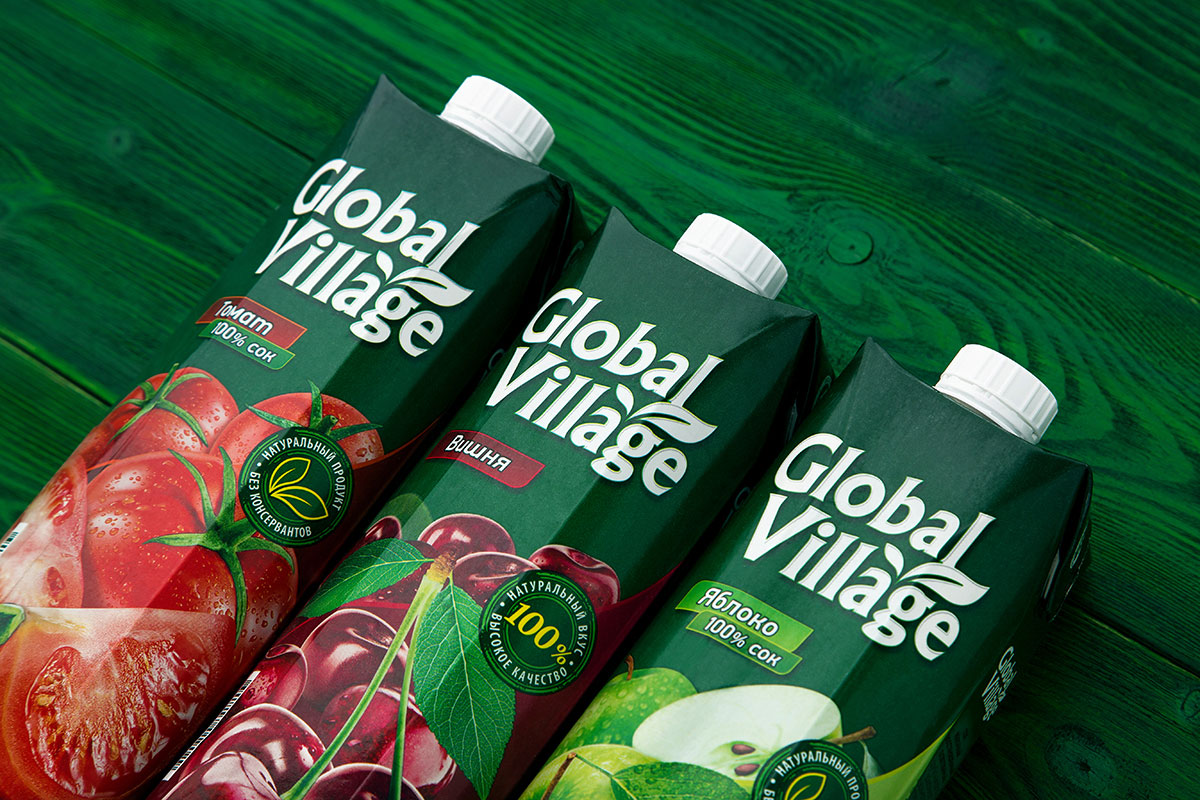绿色水果包装瓶设计 俄罗斯Global Village饮料包装设计