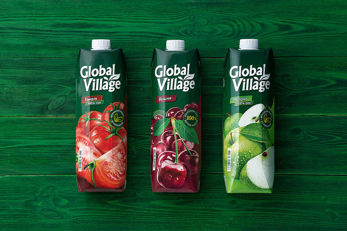 俄罗斯Global Village饮料包装设计-水果元素设计